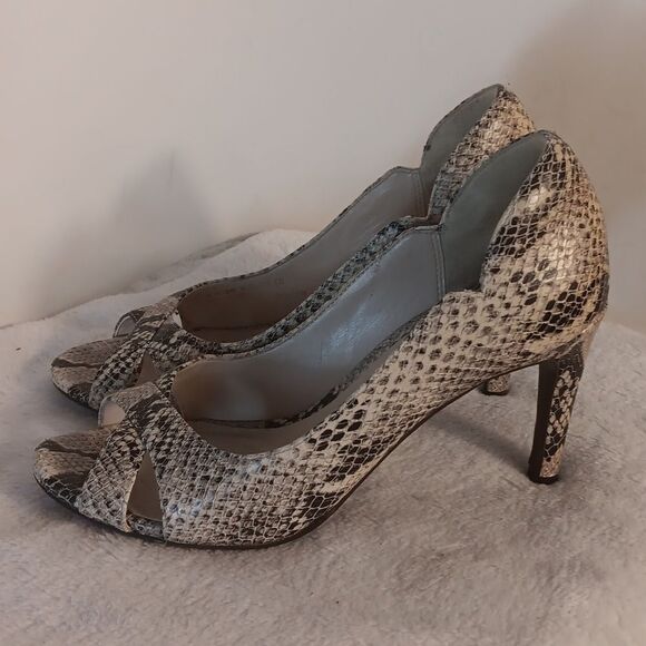 Cole Haan Snakeskin High-Heeled Open Toe Pumps - Picture 8 of 8